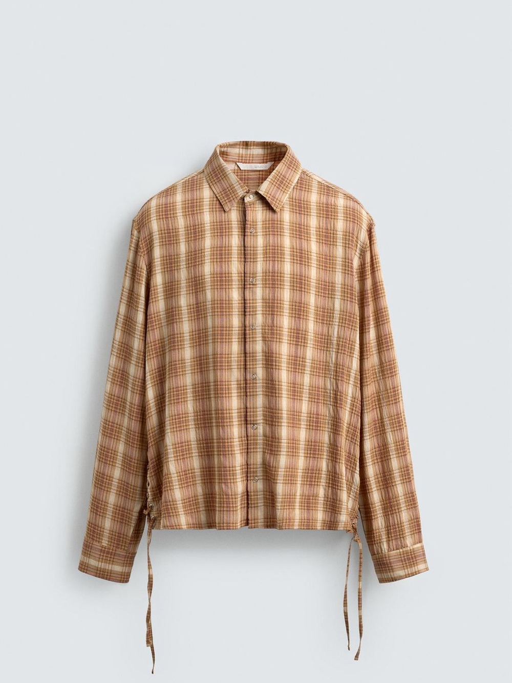 Zara Men's Tan and Brown Plaid Button-Down Shirt